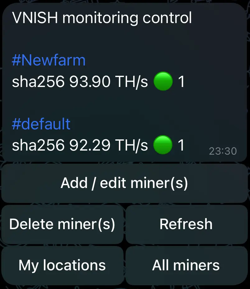 All miners menu in Vnish bot 1