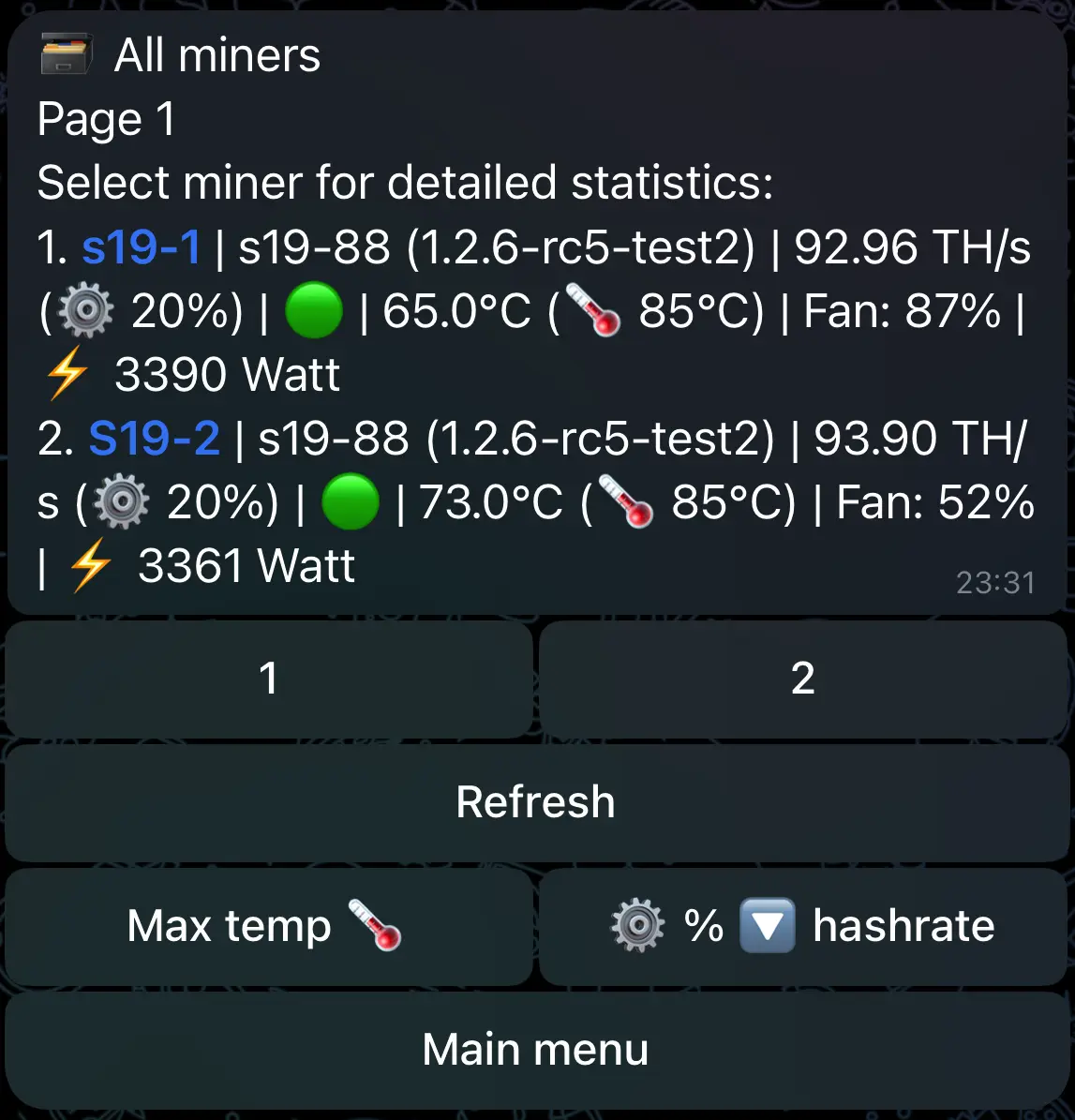 All miners menu in Vnish bot 4